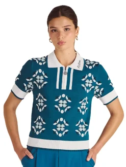 Women Malbon Womens Lucia Quarter Zip Polo - Ocean Multi