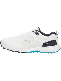 Puma FUSION Plus Spikeless Golf Shoes - White/Speed Blue/Deep Navy