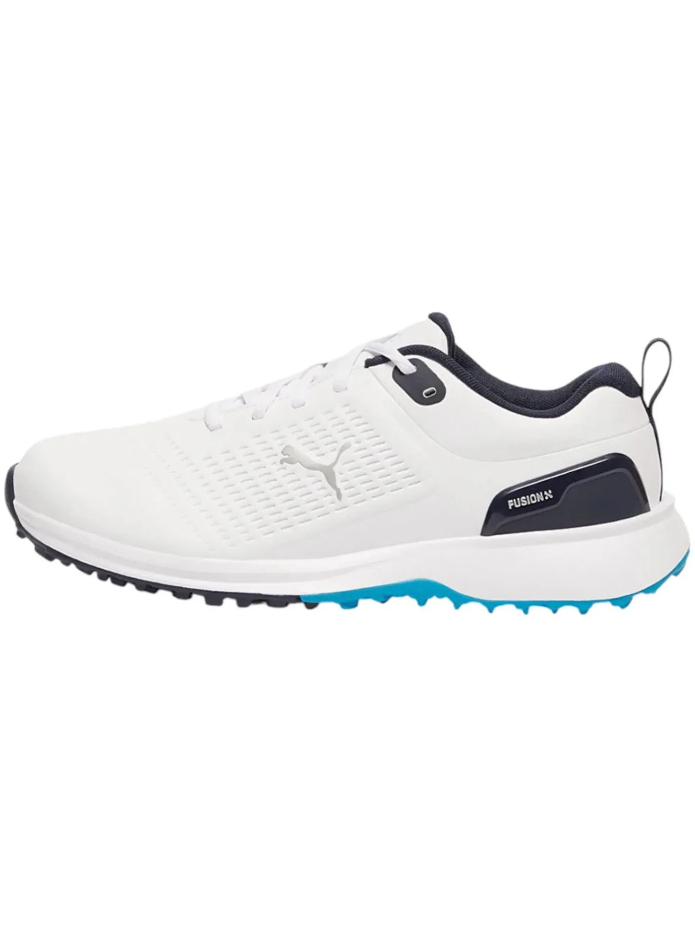 Puma FUSION Plus Spikeless Golf Shoes - White/Speed Blue/Deep Navy