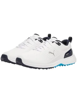 Puma FUSION Plus Spikeless Golf Shoes - White/Speed Blue/Deep Navy