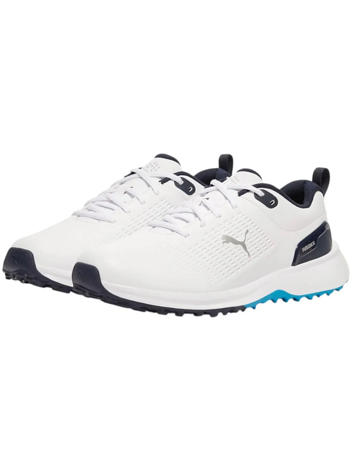 Puma FUSION Plus Spikeless Golf Shoes - White/Speed Blue/Deep Navy