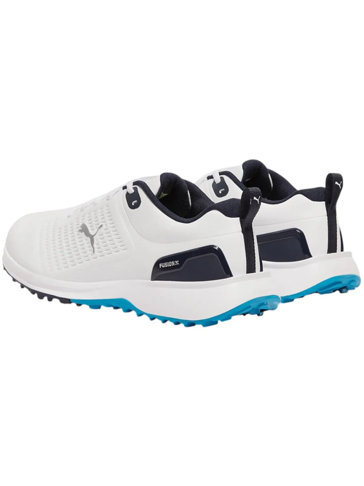 Puma FUSION Plus Spikeless Golf Shoes - White/Speed Blue/Deep Navy