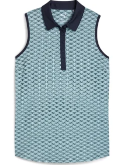Women Puma Womens CLOUDSPUN Scallop SL Golf Polo - Sea Glass/Green Terrain