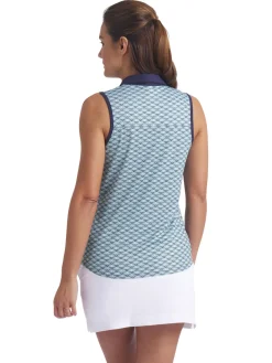Women Puma Womens CLOUDSPUN Scallop SL Golf Polo - Sea Glass/Green Terrain