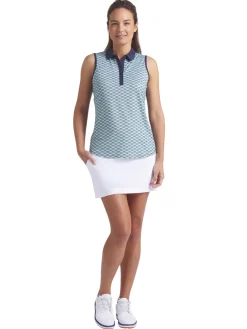 Women Puma Womens CLOUDSPUN Scallop SL Golf Polo - Sea Glass/Green Terrain