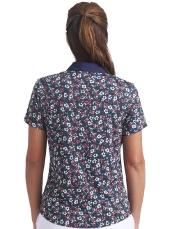 Women Puma Womens Floral Burst Golf Polo - Deep Navy