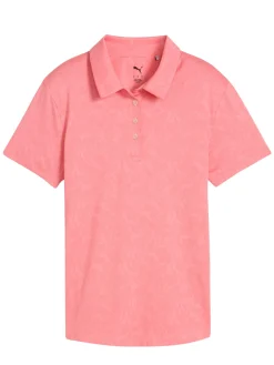 Women Puma Womens MATTR Lianas Jacquard Golf Polo - Peach Frost