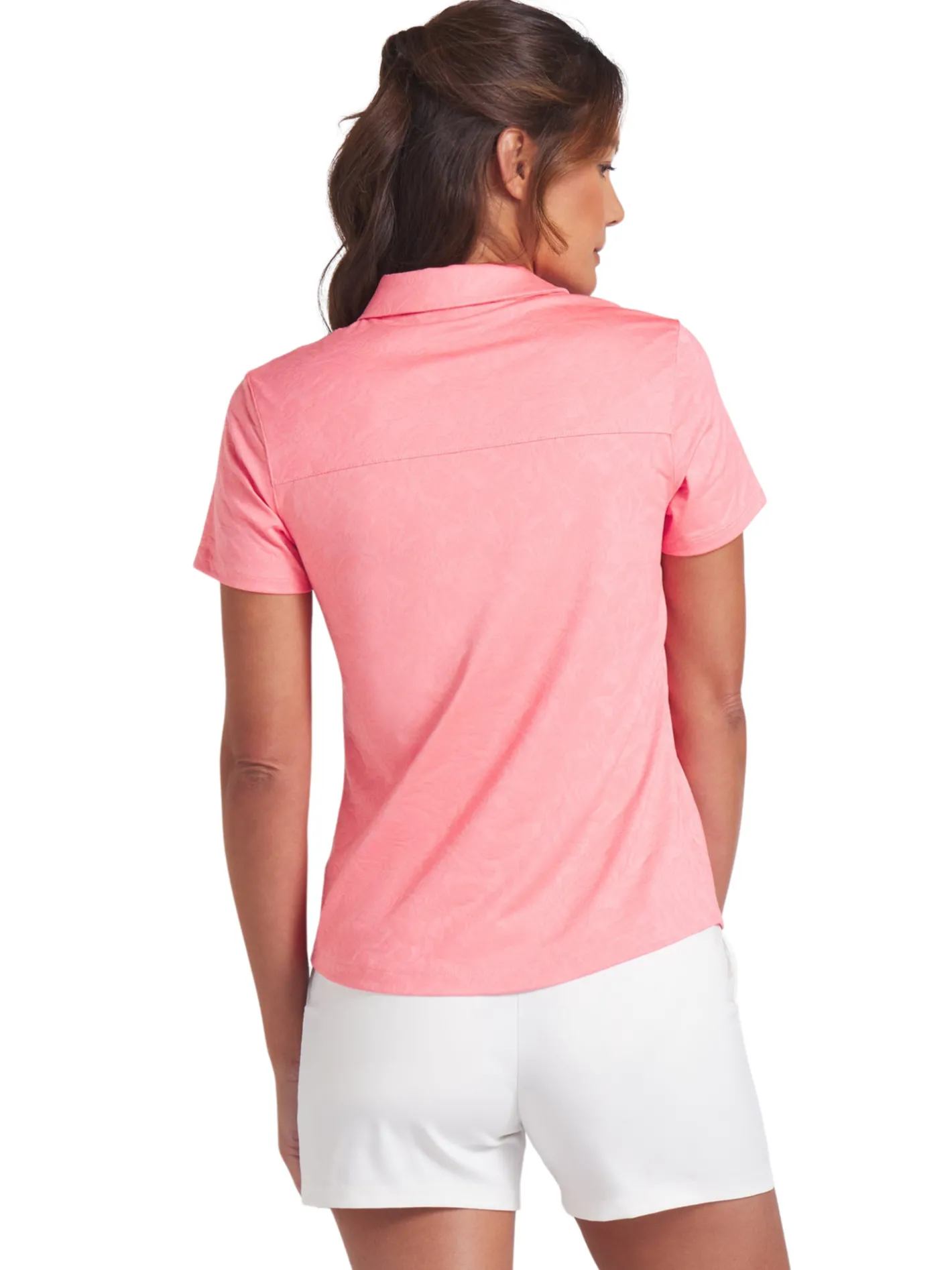 Women Puma Womens MATTR Lianas Jacquard Golf Polo - Peach Frost